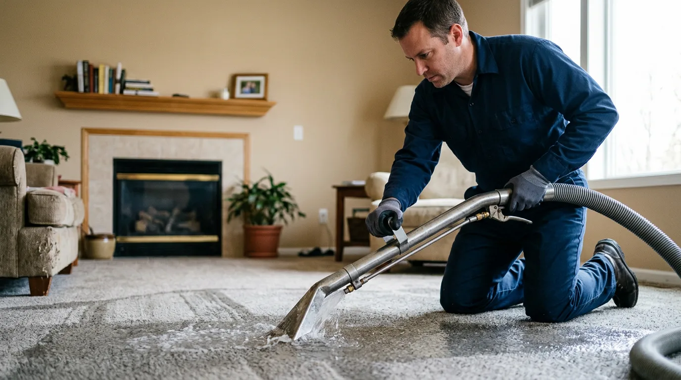 Water damage restoration technician working near Chesterfield, IL